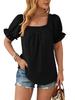 Ropa Europea y Americana de Mujer Transfronteriza 2025 Amazon Primavera y Verano Nuevo Top de Gasa con Pompones de Manga Corta Camisa Fruncida de Cuello Cuadrado
