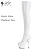 Botas altas hasta el muslo europeas y americanas de odio, tacón de aguja altísimo de 17 cm, color sólido, punta redonda, plataforma impermeable, tacones altos para pole dance, talla grande, zapatos de club nocturno