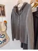 2025 Nuevo Tejido de Lana Pura Suéter para Mujer Color Sólido con Capucha Hebilla Holgado Elegante Casual Sudadera Básica