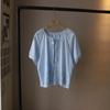 [Bi Zheng] Verão 2025 Novo Estilo Coreano Doce Gola Redonda Renda Recorte Bordado Solto Versátil Camisa para Mulheres 4303