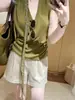 Shorts femininos de linho em cor natural, estilo fino de verão, cintura alta, perna larga, comprimento médio, shorts casuais de terno de algodão e linho