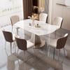 Mesa de Comedor y Silla de Tablero de Roca de Lujo Ligero Combinación Moderna Simple Apartamento Pequeño Redonda Retráctil Giratoria Mesa de Arroz Doméstica