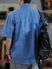 Camisa de Mezclilla con Bolsillo para Hombre de Manga Corta Tendencia Verano 2025 Holgada Talla Grande Top Chaqueta Camisa Delgada