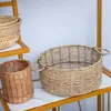 Cesta de Almacenamiento Tejida de Paja, Ovalada con Asa, Organizador de Artículos Varios para el Hogar, Cesta de Lavandería Tejida de Paja Natural, Cesta de Lavandería de Gran Capacidad