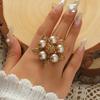 Festival de Moda Europeo y Americano Exagerado Tridimensional Exquisito Noble Perla Camelia Diamante Anillo Abierto