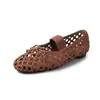 Nuevo Modelo de Comercio Exterior 2026 Principios de Primavera Zapatos Mary Jane Tejidos Estilo Británico con Lazo, Zapatos Rojos Individuales Estilo Ballet para Mujer, Zapatos Perforados