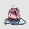 Mini Mochila Retro de Cuadros Rojos y Blancos | Bolso Mini Femenino de Mezclilla, Corazón y Encaje | Mochila Pequeña Estilo Japonés Bordada con Cerezas Dulces | Bolso de Viaje Lindo y Casual Estilo Preppy