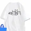 Camiseta gola redonda manga curta com estampa de gato em seda de leite para homens e mulheres, top divertido regular de verão ins