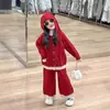 Conjunto de Niña Otoño Invierno 2026 Nuevo Suéter Navideño Cárdigan de Punto con Capucha Pantalones Rectos Conjunto de Dos Piezas Venta al por Mayor Transfronteriza
