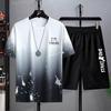 Conjunto de ropa deportiva de marca de moda, camiseta de manga corta y pantalón corto de verano de seda helada, secado rápido, holgado y de marca.