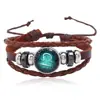 Pulsera Sencilla y Creativa de Cuero con los Doce Signos del Zodiaco, Hecha a Mano con Cuentas, Artística Retro DIY Pulsera de Cuero Genuino para Pareja con Signos del Zodiaco