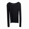 Camiseta de manga larga con cuello redondo de lana fina de tencel para mujer, protección solar, suave y agradable para la piel, ropa de práctica de baile de punto básico para primavera y verano.