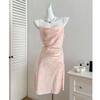 Vestido Jihua Dang Sexy Puro Desejo Alça Única Camisola Feminina Primavera e Verão Seda de Gelo Fresco e Confortável Roupas de Casa para Cabelo