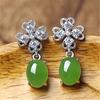 Aretes Vintage de Esmeralda de Cuatro Hojas Flores de la Suerte con Aretes de Jaspe Verde Esmeralda Aretes