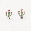 Pendientes de cactus Mori de estilo fresco con aguja de plata S925 para mujer, sencillos pendientes de aceite pintados de verde, nuevos y de moda.