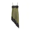 Roupas Femininas Europeias e Americanas Transfronteiriças no Aliexpress: Vestido Assimétrico de Renda com Textura de Cetim de Seda