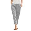 2022 Amazon Wish Calças Casuais Femininas de Algodão e Linho Plus Size Femininas Cor Lisa Calças Nove Pontos Calças Soltas com Bolso e Aba Calças Harem Femininas