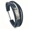 Cross-border Novo estilo retro europeu e americano em estoque Corrente Fivela magnética Liga Couro Pulseira masculina tecida à mão