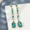 Aretes Geométricos de Aleación con Diamantes de Diseño Retro Europeo y Americano, Distintivos Aretes Largos Cuadrados de Esmeralda con Pedrería para Mujer