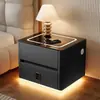 Mesita de noche inteligente para dormitorio del hogar, nuevo modelo 2026, lujo ligero con sensación de alta gama, gabinete popular de madera maciza con carga inalámbrica para dormitorio principal
