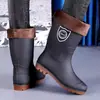 Botas de lluvia de goma engrosada, botas de invierno para hombre antideslizantes, resistentes al desgaste e impermeables con forro de felpa, adecuadas para sitios de construcción, disponibles en estilos de caña alta, media y baja