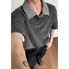 Camisa Polo com Gola de Espinha de Peixe Manga Curta Masculina Verão Marca de Moda Americana Cor Contrastante Camiseta de Manga Meia-Manga Jovem Top Solto