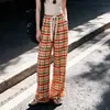 Pantalones de pijama de algodón y seda para casa de verano, longitud de nueve puntos, talla grande, pantalones casuales holgados a cuadros para casa, cómodos 05