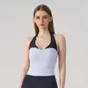 Top Esportivo Cruzado com Blocos de Cor e Gola Halter com Bojos Fixos, Roupa de Yoga de Secagem Rápida, Peça Externa Fitness com Sensação de Segunda Pele, Top Camisola para Atividades ao Ar Livre