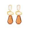 Brincos de Moda Europeus e Americanos Transfronteiriços Personalidade Resina Acrílico Pedra Artificial Brincos Exagerados Estilo Ins Gotejamento de Óleo Metal Brilhante