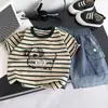Conjunto de Verano para Niños Estilo Nuevo 1-3 Años Ropa de Verano para Bebé Ropa de Verano para Niños Conjunto de Dos Piezas de Manga Corta con Rayas y Perro Pequeño