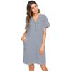 Vestido de Noite para Amamentação Europeu e Americano Cruzado Primavera e Verão Manga Curta Abertura com Botões Gola Colarinho Roupa Casual para Confinamento em Casa Bolso Pijama para Mulheres