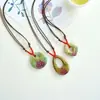 Colgante de Cerámica Estilo Étnico Vintage Versátil Joyería de Cerámica Pieza de Cerámica de Color Esmalte de Loto Colgante Collar Largo
