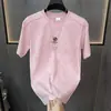 Camiseta de Manga Corta con Cuello Redondo Bordada Tie-Dye Rosa para Hombre, Top Casual Transpirable Versátil de Verano, Camisa Versátil de Moda