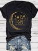 Camiseta Casual Feminina de Verão Europeia e Americana da Amazon com Padrão de Lua, Gola Redonda, Manga Curta, Moda Estrangeira Explosiva