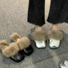 Zapatillas de Media Caña Baotou para Mujer Otoño e Invierno Ropa de Exterior 2024 Nuevos Planos Zapatos de Piel Mula de Una Pierna sin Tacón Zapatillas de Piel