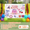 Tecido Decorativo de Aniversário Estilo Ins Desenho Animado Fofo para Meninos e Meninas Layout de Festa de Aniversário Fundo para Fotos de Celebridade da Internet Tecido para Pendurar