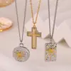 Lujo Ligero y Gama Alta Estilo Ins Collar de Corazón y Cruz con Bloques de Color Colgante de Acero Inoxidable Cadena para Clavícula Sonrisa