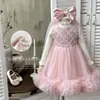 Vestido para Niña con Forro de Terciopelo, Pequeño Vestido de Plumas Estilo Chanel, Vestido Pastel de Cumpleaños con Velito Incluido