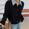 Suéter de Tricô Patchwork com Gola Camisa Duas Peças para Primavera e Outono para Mulheres, Top Fashionável e Juvenil com Design Coreano para Mulheres, Estilo Tendência de Outono