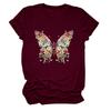 Amazon Wish Comercio Exterior Transfronterizo Elegante Cómodo Moderno Floral Rojo Mariposa Camiseta de Manga Corta con Cuello Redondo para Mujer Capa Base