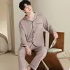 Nuevo conjunto de pijama de algodón puro para primavera y otoño, manga larga, pantalón largo, cárdigan, conjunto de dos piezas para ropa de casa unisex transfronteriza para transmisión en vivo