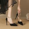 Sandalias de Tacón Fino con Hebilla de Charol 2025 Nuevo Diseño de Alta Gama Impermeables Plataforma Punta Afilada Remaches Tacones Altos para Mujer
