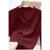 Cardigan de botões elegante de manga comprida outono 2026 novo modelo seda de amoreira e lã de ovelha alta qualidade solto feminino