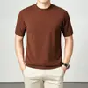 Camiseta de Punto Fina de Lujo Ligero para Hombre, Manga Corta para Primavera y Otoño, Moda y Tendencia, Sencilla Camisa Base de Lana con Cuello Semi Alto