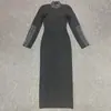 Europa e Estados Unidos transfronteiriço de alta qualidade hot drilling manga longa gola redonda fenda estilo socialite vestido bandage feminino vestido Bandage