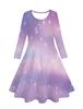 Vestido de Manga Longa Romântico Rosa Estrela Gradiente Fantasia Impressão Digital 3D Transfronteiriço Europeu e Americano para Meninas Primavera e Outono