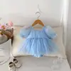 Vestido de Manga Bufante para Meninas Verão Malha Doce Bolinhas Princesa Ha Roupas Bebê Um Ano Vestido Descartável Saia de Bolo