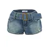 Estilo Europeo y Americano Nueva Chica Caliente Cinturón Shorts de Mezclilla Verano 2026 Americano Sexy Cintura Baja Línea A Adelgazante Pierna Ancha Pantalones
