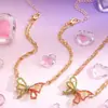 Collar y Pulsera de Mariposa Ins Transfronterizos Europeos y Americanos, Accesorios de Princesa Asimétricos Magnéticos de Pedrería Colorida para Mejores Amigas