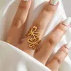 Anillo Abierto de Acero Inoxidable con Incrustaciones de Flor y Piedra Natural, Diseño Exquisito, Tendencia Europea y Americana, Versátil, Joyería de Moda